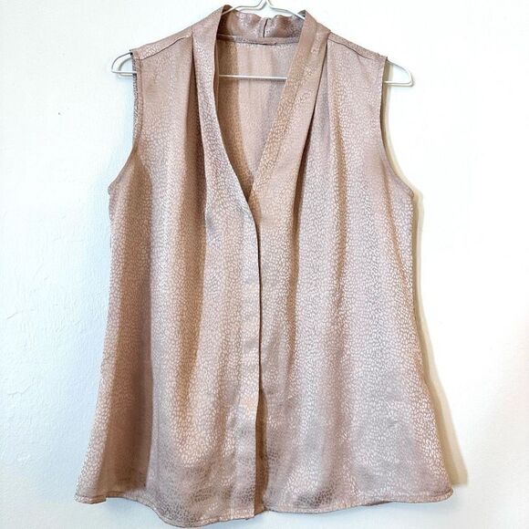 Calvin Klein Reptile Print Shimmer Button Front Sleeveless Blouse Champagne Gold - Picture 1 of 3